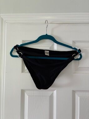Classic Black Bikini Bottom with Silver Ring Accents